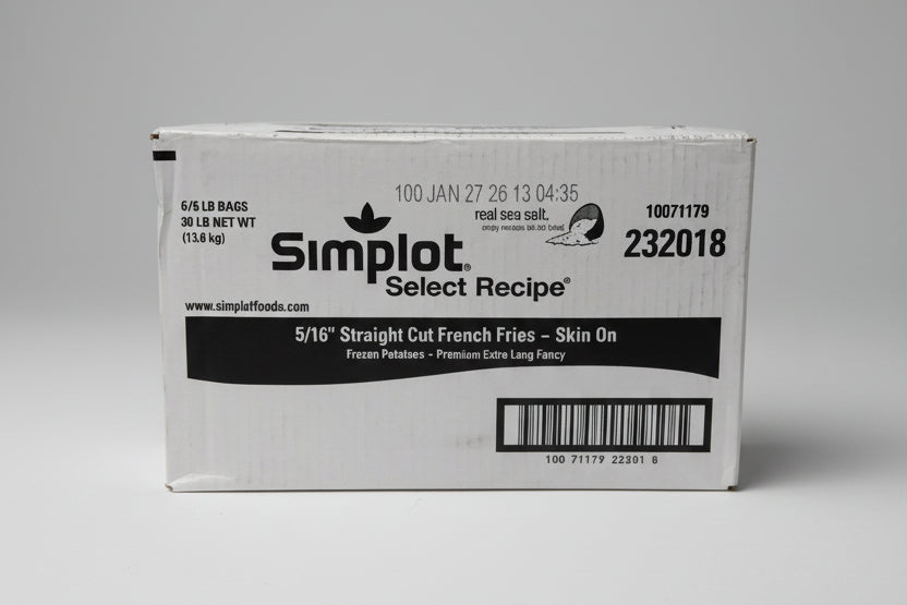 Simplot Papas a la francesa corte recto con cáscara y sal de mar 5/16"