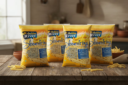 GOLDEN RIVER Shoestring 1/4" papas delgadas | 10 kg (4 bolsas de 2.5 kg)